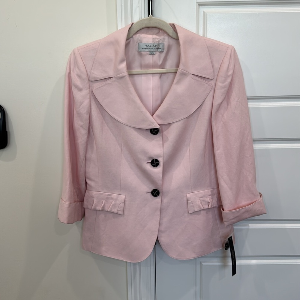 NEW Tahari Pink Pearl Linen Blend Blazer Jacket Coat Women’s size 8